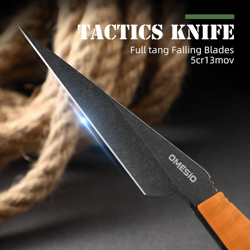 Omesio Neck Knife S-HF, EDC Fixed Blade Knife with Sheath, 6.38” Full Tang Tactical Knife for Men, Ideal for Outdoor Camping, Survival, Hiking (Orange) - Image 2
